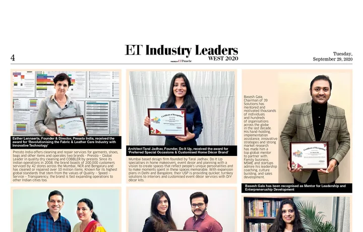 Economic Times Industry Leaders Award 2020 coverage